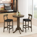 Set of 2 Bar Stools Upholstered with Rubber Wood Legs and Footrests-Oak