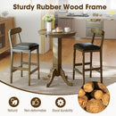 Set of 2 Bar Stools Upholstered with Rubber Wood Legs and Footrests-Oak