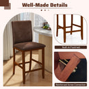Set of 2 Counter Barstools with Rubberwood Legs and Upholstered Seat-Walnut