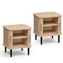 Fluted Nightstand Set with Sliding Doors and Adjustable Shelf