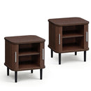 Fluted Nightstand Set with Sliding Doors and Adjustable Shelf