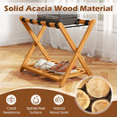 Set of 2 Folding Luggage Racks with 5 Nylon Straps and Slatted Storage Shelf