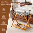 Set of 2 Folding Luggage Racks with 5 Nylon Straps and Slatted Storage Shelf