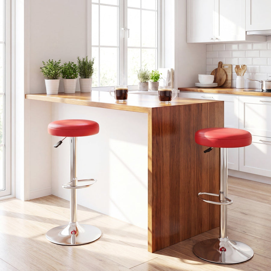 Height Adjustable Swivel Bar Stool Set of 2 - Red