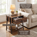 Industrial Nightstand Set of 2 with Drawer and Shelf