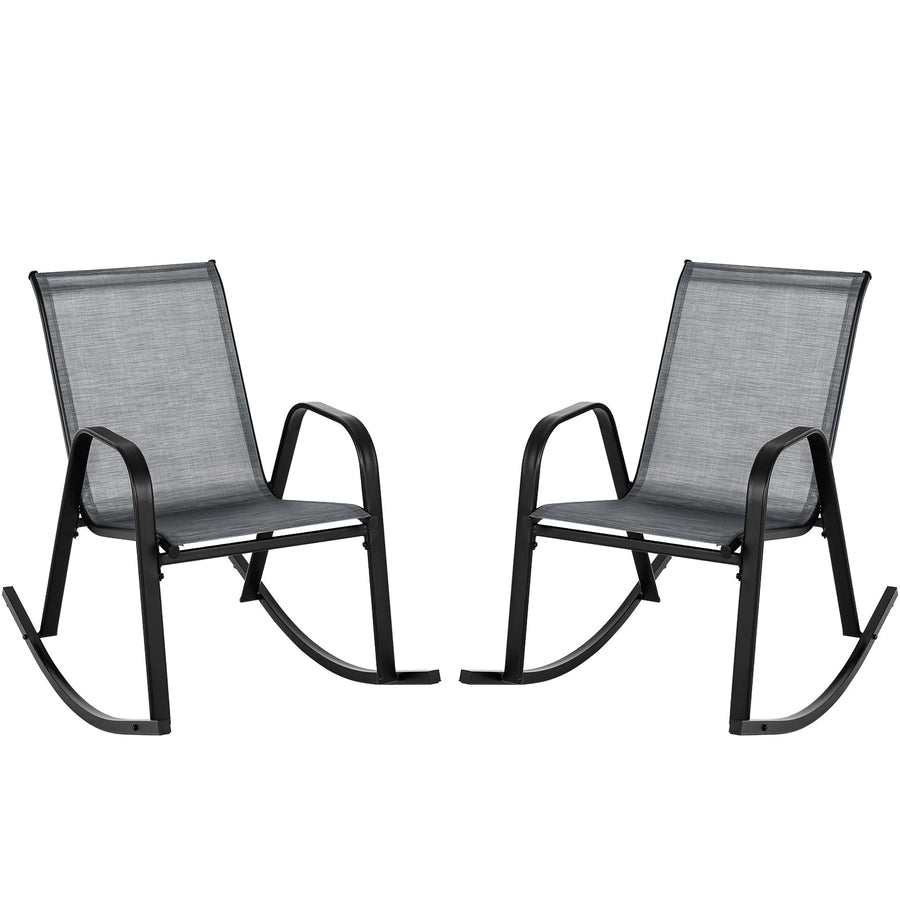 Set of 2 Metal Patio Rocking Chair with Breathable Seat Fabric