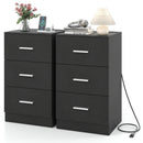 Set of 2 Nightstand with Charging Station End Table with 3 Storage Drawers Bedside Table for Bedroom