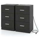 Set of 2 Nightstand with Charging Station End Table with 3 Storage Drawers Bedside Table for Bedroom