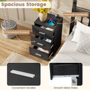 Set of 2 Nightstand with Charging Station End Table with 3 Storage Drawers Bedside Table for Bedroom