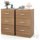 Set of 2 Nightstand with Charging Station End Table with 3 Storage Drawers Bedside Table for Bedroom