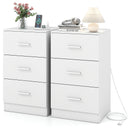 Set of 2 Nightstand with Charging Station End Table with 3 Storage Drawers Bedside Table for Bedroom