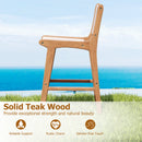 Set of 2 Outdoor Counter Height Bar Stool Woven Paper Rope Patio Barstool with Teak Wood Frame