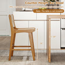 Set of 2 Outdoor Counter Height Bar Stool Woven Paper Rope Patio Barstool with Teak Wood Frame
