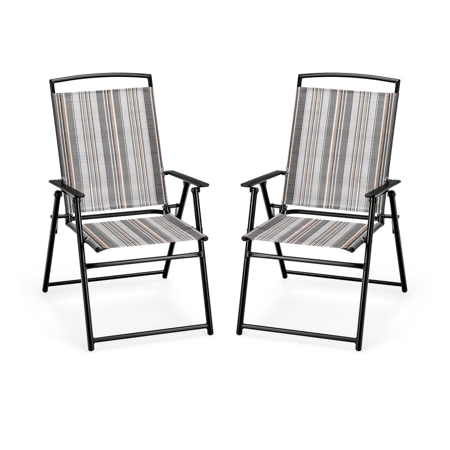 Set of 2 Patio Folding Sling Chairs Space-saving Dining Chair-Gray
