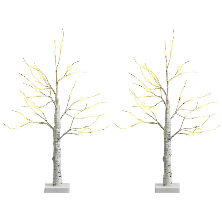 Set of 2 Pre-lit White Twig Birch Tree Battery Powered for Christmas Holiday