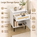 Rattan Nightstand Set of 2 with Drawer and Cabinet - White
