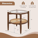 Round Rattan Side Table Set with Glass Top - Set of 2