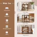 Round Rattan Side Table Set with Glass Top - Set of 2