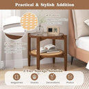 Round Rattan Side Table Set with Glass Top - Set of 2