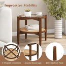 Round Rattan Side Table Set with Glass Top - Set of 2