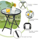 Round Folding Patio Side Tables with Tempered Glass Top