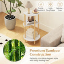 Set of 2 Round Side Table Compact with 3-Tier Shelves and Bamboo Construction-White
