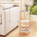 Set of 2 Round Side Table Compact with 3-Tier Shelves and Bamboo Construction-White