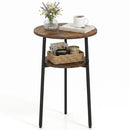 Round Side Table Set with Storage Shelf - Rustic Brown