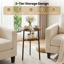 Round Side Table Set with Storage Shelf - Rustic Brown