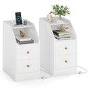 Set of 2 Side End Tables with Charging Station Sofa Couch Tables with Shelf Drawers