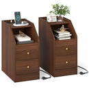 Set of 2 Side End Tables with Charging Station Sofa Couch Tables with Shelf Drawers