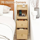 Set of 2 Solid Wood Night Side Table with Pull-out Tray and 2 Storage Drawers