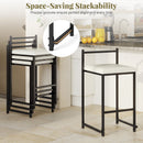 Set of 2 Stackable Counter Height Bar Stools PU Leather Upholstered with Footrest-Black