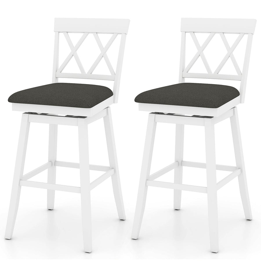 Set of 2 Swivel Bar Stools Counter Height Barstools with Backrest Upholstered Seat Cushion