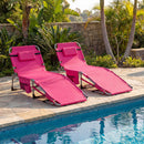 Set of 2 Tanning Chairs with Face Arm Holes Portable with 4-Level Backrest