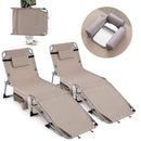 Set of 2 Tanning Chairs with Face Arm Holes Portable with 4-Level Backrest
