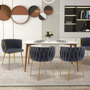 Set of 2 Upholstered Dining Chair w/ Curved Backrest and Metal Tubes