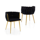 Set of 2 Upholstered Dining Chair w/ Curved Backrest and Metal Tubes