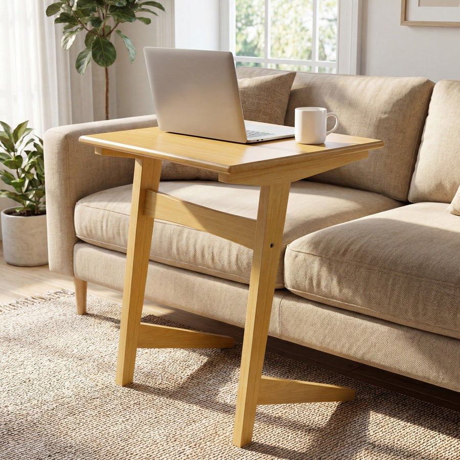 C-Shaped End Table Set of 2 with Wood Veneer Top