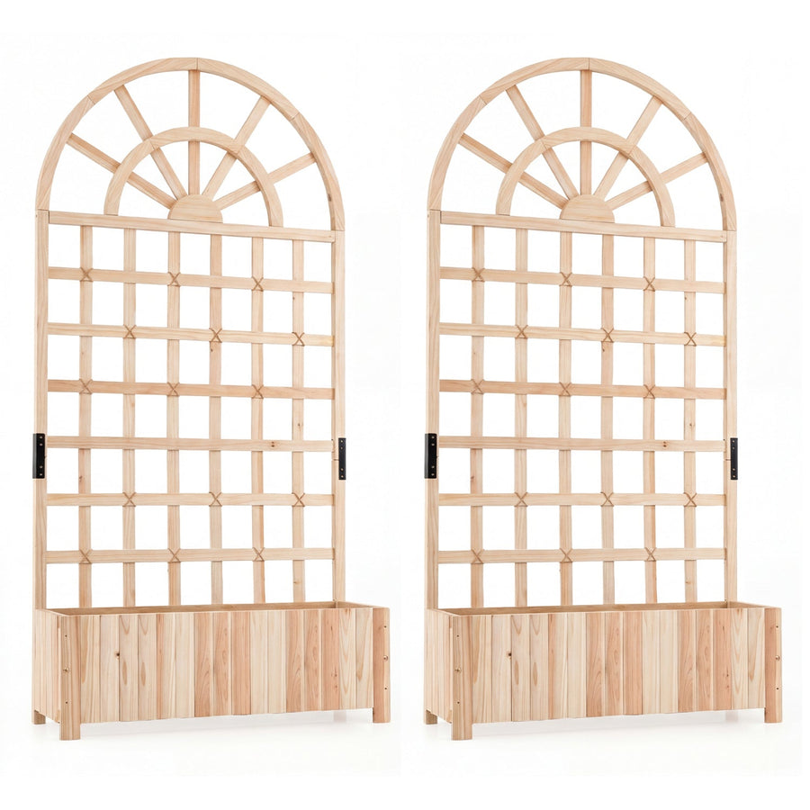 Set of 2 Wooden Raised Garden Bed with Trellis 71