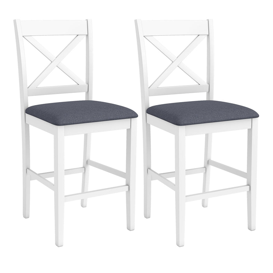 Set of 2 X-Back Bar Stools with Upholstered Cushioned Seats
