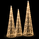 Set of 3 Pre-lit Christmas Cone Trees with Star Strings