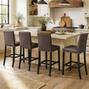 Bar Stools with Back Set of 4 - Brown Upholstered Counter Height