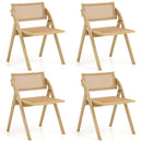 Foldable Dining Chairs Set of 4 with Woven Rattan Backrest