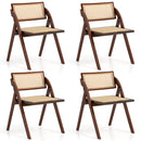 Foldable Dining Chairs Set of 4 with Woven Rattan Backrest