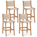 Set of 4 Outdoor Counter Height Bar Stool Woven Paper Rope Patio Barstool with Teak Wood Frame