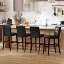 Set of 4 PVC Dining Leather Bar Stools with Solid Wood Legs