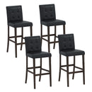 Set of 4 PVC Dining Leather Bar Stools with Solid Wood Legs