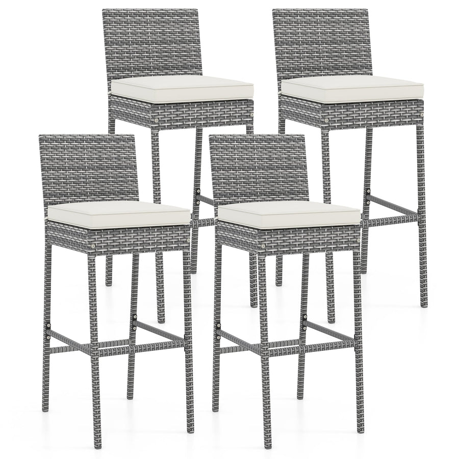 Set of 2/4 Patio Wicker Barstools with Soft Seat Cushion and Cozy Footrest