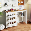 Folding Sewing Table with Charging Station and Casters